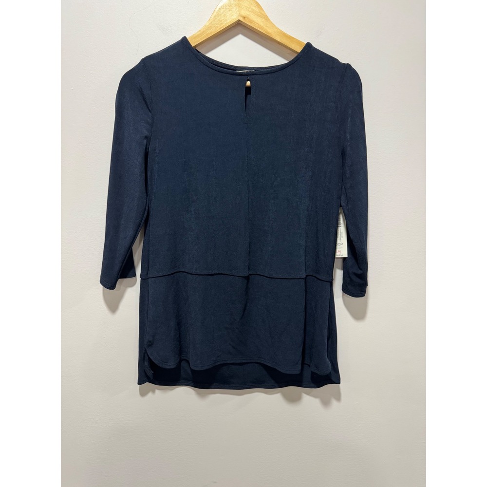Chicos NWT Travelers India Ink Navy Keyhole Tiered Tunic Top 00P XS Petite